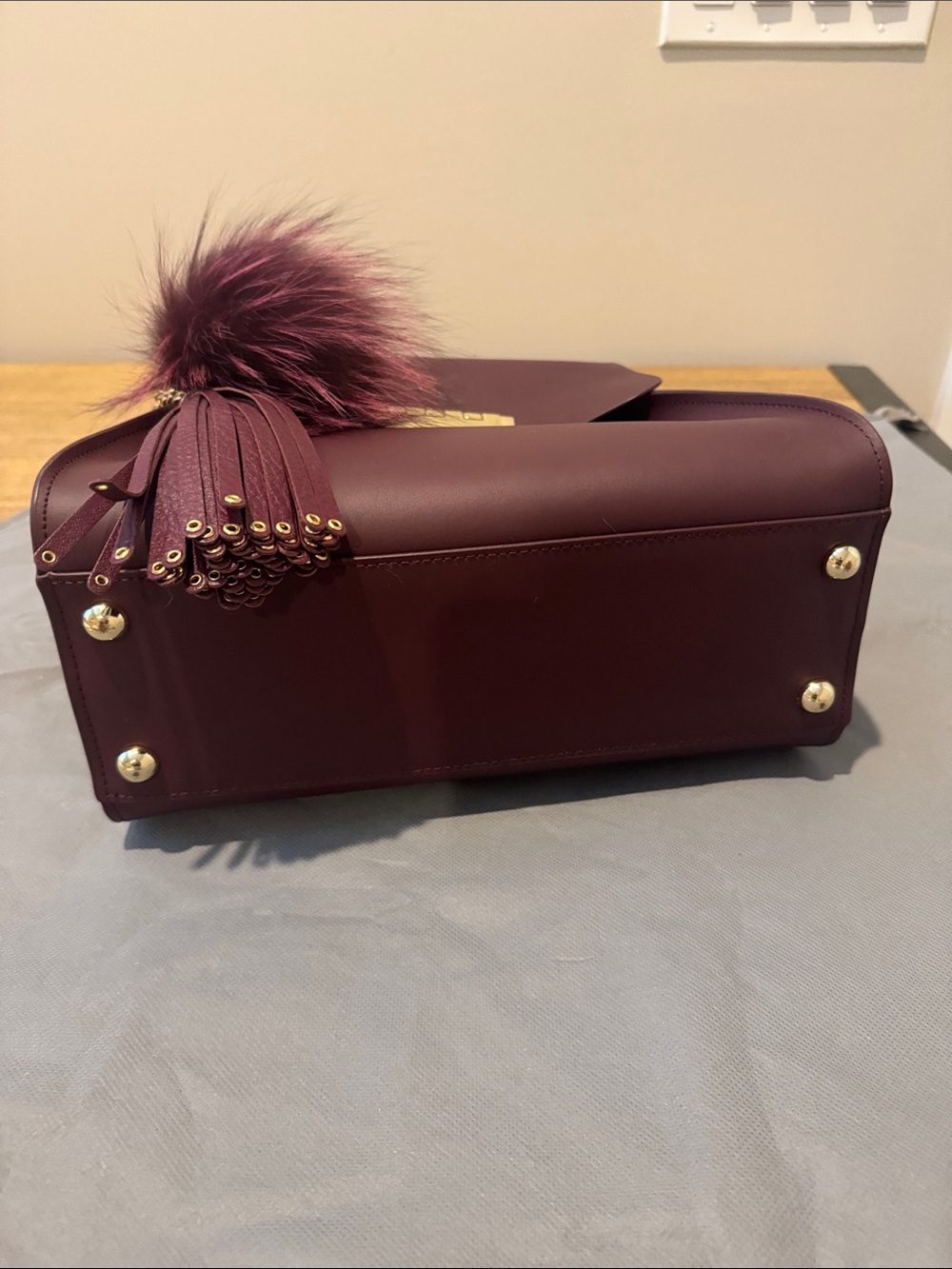 Zac Posen Burgundy Top-Handle Satchel with Gold Hardware - Picture 2 of 7